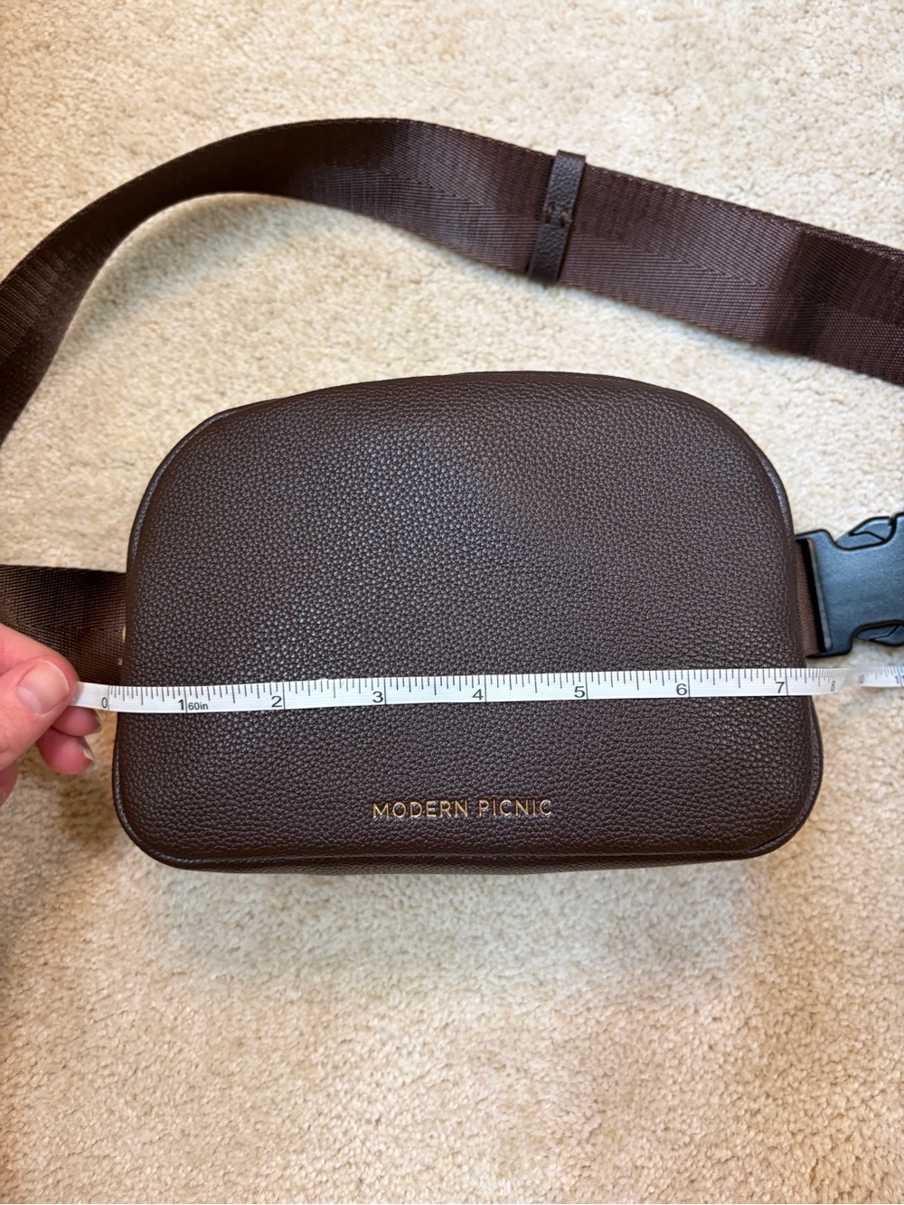 Modern Picnic Chocolate Brown Vegan Leather Belt Bag Fanny Pack Crossbody - Picture 11 of 17